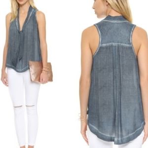 Free People blue sleeveless necktie front shit szL